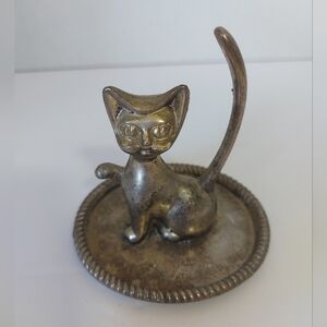 Vintage cat silver plated ring holder